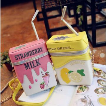 Cute Laser Shoulder Chain Bag Straw Milk Box Cross-body Bag Mobile Phone Wallet