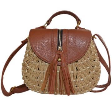 Women Summer Beach Straw Weave Shoulder Handbag Messenger Cross Body Tote Bag