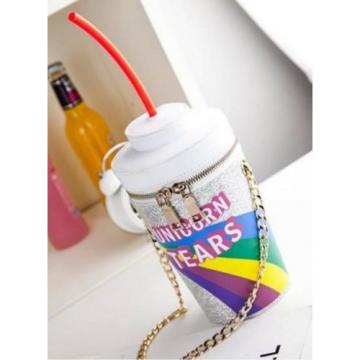 COLA SODA STRAW CHAIN CROSS-BODY SHOULDER PARTY BAG CLUTCH CELL PHONE COIN PURSE