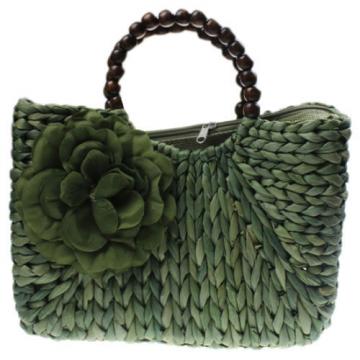 Women&#039;s Handmade Summer Beach Straw Flower Bead Shopping Purse Tote Bag Handbag