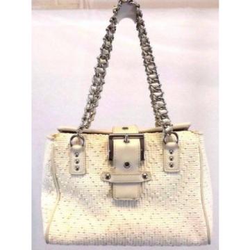 Ann Taylor Handbag Satchel Bag Handbag Leather &amp; chain strap White Straw Small