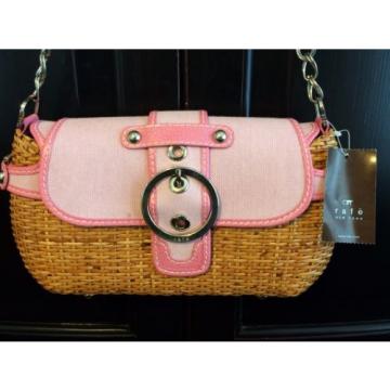 NWT Rafe Straw Purse Pink Leather Handbag Bag