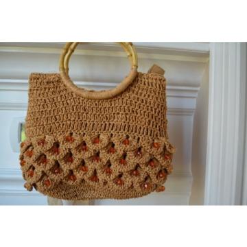 Capelli nwot straw and orange beaded bag, bamboo handles