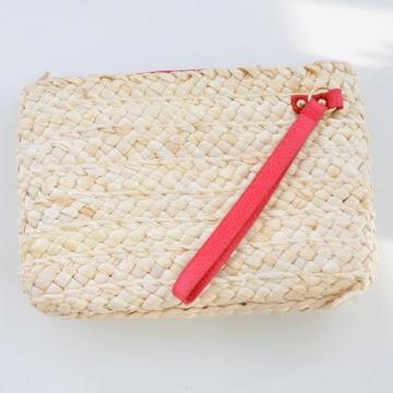 Women&#039;s handmade woven straw clutch bag with flamingo bird embroidery summer bag