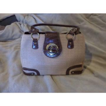 Women&#039;s White blue patent purse Black Loft handbag and brown straw bag