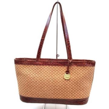 Brahmin Woven Wicker Straw &amp; Brown Croc Leather Handbag Shoulder Bag Purse Tote