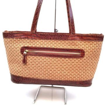 Brahmin Woven Wicker Straw &amp; Brown Croc Leather Handbag Shoulder Bag Purse Tote