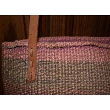 Large Vintage Woven Straw with Leather Handles Bucket Tote Beach Bag