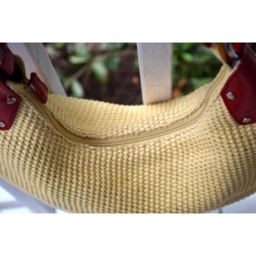 FRANCO SARTO Woven Shoulder Bag Straw-Look, Red Trim Medium Purse, NEW!