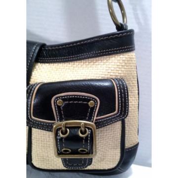 Coach Legacy Black Leather Natural Straw Buckle Dog Latch Shoulder Bag L05K 105