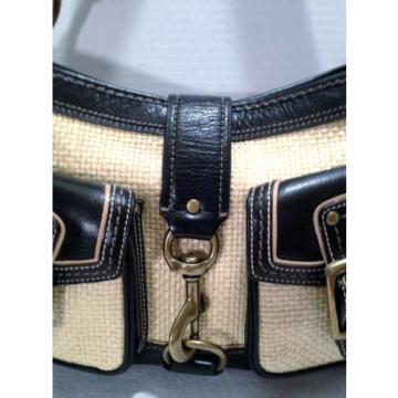 Coach Legacy Black Leather Natural Straw Buckle Dog Latch Shoulder Bag L05K 105