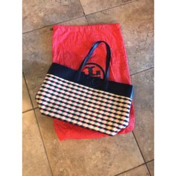 TORY BURCH SOFT STRAW TOTE BAG RED WHITE BLUE EAST WEST -CARRIED ONCE!