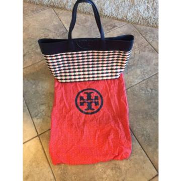 TORY BURCH SOFT STRAW TOTE BAG RED WHITE BLUE EAST WEST -CARRIED ONCE!