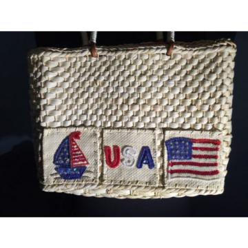 STRAW BAG CORN HUSK PURSE PATRIOTIC RED WHITE BLUE USA FLAG BOAT