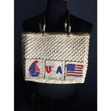 STRAW BAG CORN HUSK PURSE PATRIOTIC RED WHITE BLUE USA FLAG BOAT