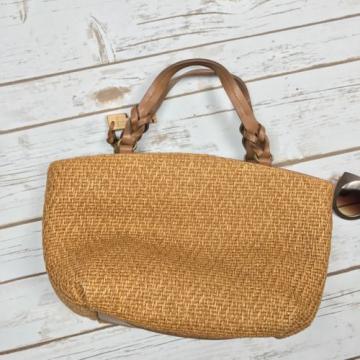 New Genuine FOSSIL Leather &amp; Straw Handbag Purse Summer Bag