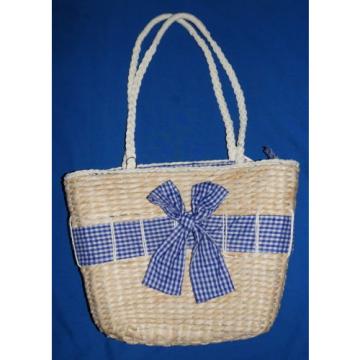 Straw Bag Shoulder Bag Blue Bow Gingham By Moda $13.50.- NWT Free/Ship