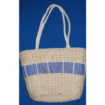 Straw Bag Shoulder Bag Blue Bow Gingham By Moda $13.50.- NWT Free/Ship