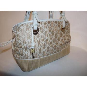 Fossil Signature Ivory &amp; Beige Canvas-Straw &amp; Leather Tote Bag SO SUMMER!