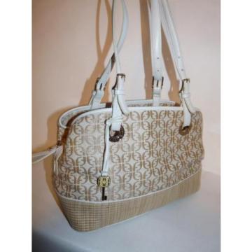 Fossil Signature Ivory &amp; Beige Canvas-Straw &amp; Leather Tote Bag SO SUMMER!