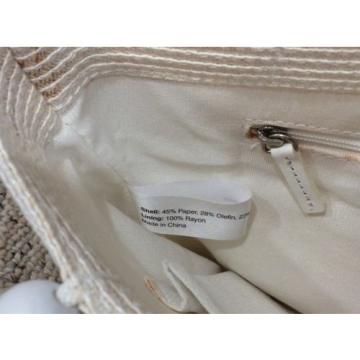 NWD $48 Talbots White Raffia Straw Purse Bag Squishee Beaded &#034;Pearl&#034; Handle