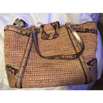 Coach - Animal Print Straw Woven Shoulder Bag