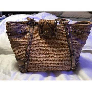 Coach - Animal Print Straw Woven Shoulder Bag