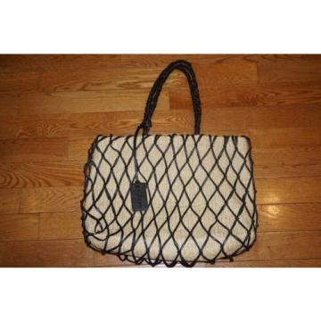 NWOT MICHAEL STARS Fishnet Tote Bag Straw with Black Pleather Net Retails $150