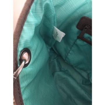 THIRTY-ONE CANVAS CREW STRIPED TURQUOISE &amp; WHITE STRAW Small TOTE BAG