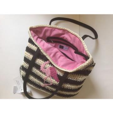 NWT LILAC +BLACK FLAMINGO BLACK/STRAW STRIPED PURSE/TOTE/BEACH BAG