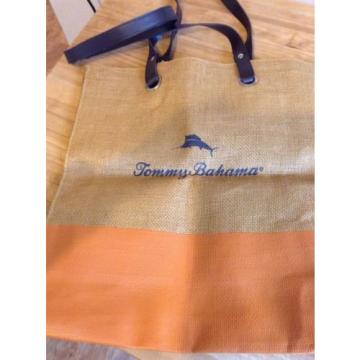 Tommy Bahama Orange &amp; Light Brown / Tan Woven Straw Tote Bag