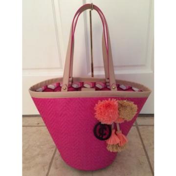 NWT Juicy Couture Dragon Fruit Shore Bag Straw Leather Lynn Tote Handbag Purse