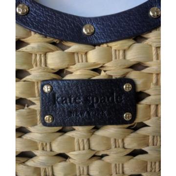 KATE SPADE Navy Blue Leather, Straw Woven Weave Bag, Handbag, Purse, Tote, RARE