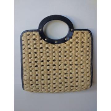 KATE SPADE Navy Blue Leather, Straw Woven Weave Bag, Handbag, Purse, Tote, RARE