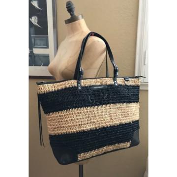 Rebecca Minkoff $250 Endless Love Straw Black Leather and Natural Tote Purse Bag