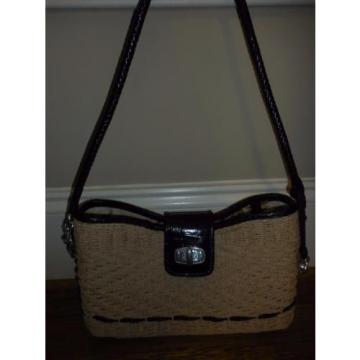 BRIGHTON natural straw w/ black detail Shoulder PURSE BAG EUC