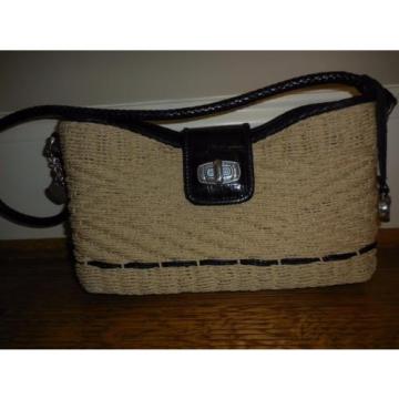 BRIGHTON natural straw w/ black detail Shoulder PURSE BAG EUC