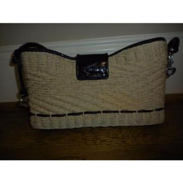 BRIGHTON natural straw w/ black detail Shoulder PURSE BAG EUC