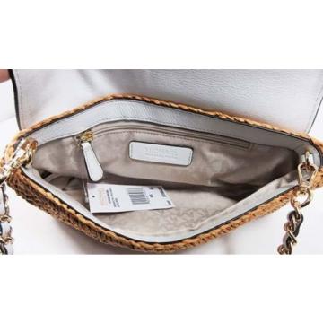 MICHAEL KORS Straw Naomi Optic White/Natural straw Large Clutch Bag Msrp $198.00