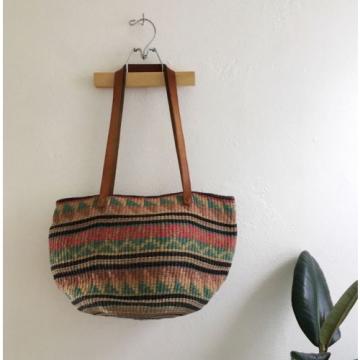 Vintage Boho Chic Straw Basket / Bucket Tote Bag