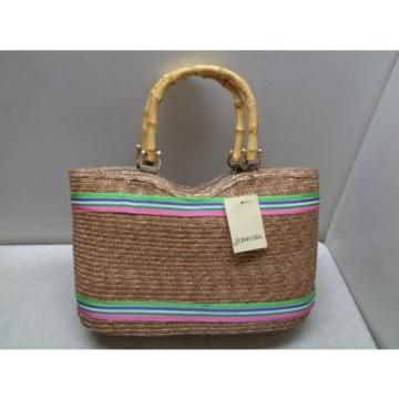 ST. JOHN&#039;S BAY STRAW BAG HANDBAG PURSE BAMBOO HANDLES PASTEL COLORS 4 EASTER NWT