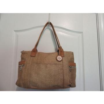 Relic purse tote bag straw look nylon Tan leather trim Large size