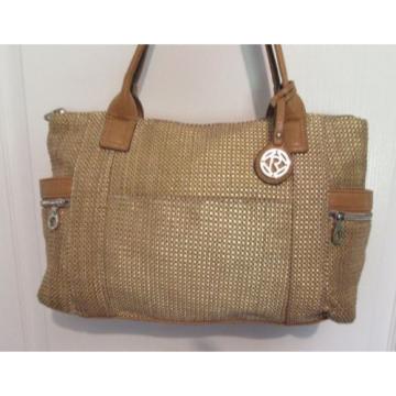 Relic purse tote bag straw look nylon Tan leather trim Large size