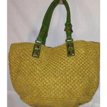 Michael Kors Straw Bag W/Green Leather Trim &amp; Studs FABULOUS! Retail $225!