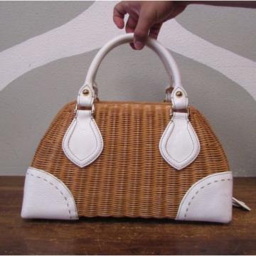 MAXX NEW YORK Basket Woven Wicker Straw White Leather Satchel Bag