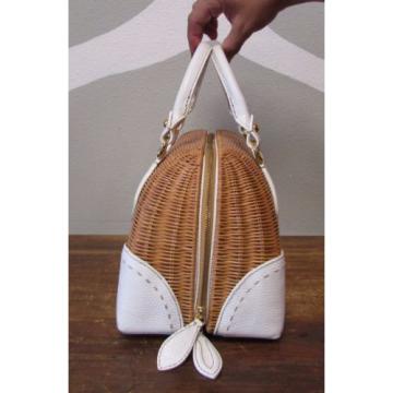 MAXX NEW YORK Basket Woven Wicker Straw White Leather Satchel Bag