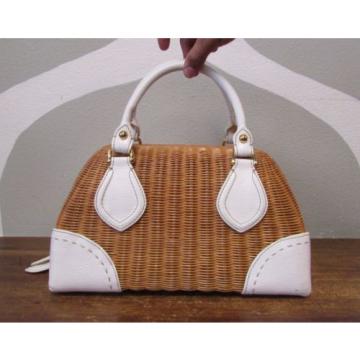 MAXX NEW YORK Basket Woven Wicker Straw White Leather Satchel Bag