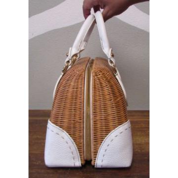 MAXX NEW YORK Basket Woven Wicker Straw White Leather Satchel Bag