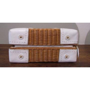 MAXX NEW YORK Basket Woven Wicker Straw White Leather Satchel Bag