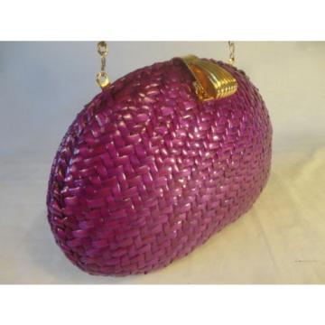 VANESSA ~Purple shiny WOVEN STRAW w/Gold CHAIN Sm SHOULDER BAG Clutch Purse ~EUC